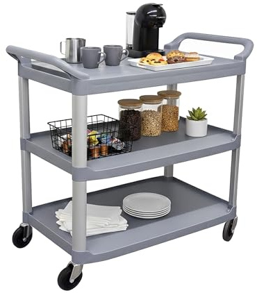 Chabrias Ltd Medium (81× 91 × 41cm) 3-Tier Service Trolley on Wheels - Heavy-Duty Aluminium Utility & Catering Trolley – 75kg Per Shelf Load Capacity – Kitchen, Salon & Workshop Storage Cart