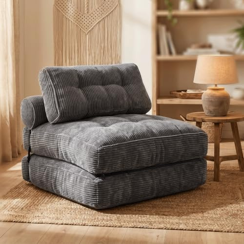 Fabulcozy Canapé-Lit 4-en-1 Convertible Pliable - Fauteuil, Fauteuil Convertible Canapé lit 1 Place Idéal Petit Espace, Salon ou Chambre(Gris)