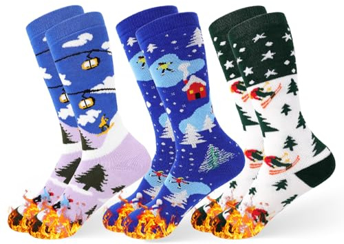 Kids Ski Socks, 3 Pairs Ski Socks Kids, Warm Thick Thermal Skating Sock for Boys Girls, Anti-Blister, Seamless, Cozy, for Winter Skiing, Hiking, Snowboarding & Outdoor Activities, for 3-12 Years