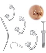 WillTen Anello per naso a ferro di cavallo, 20 g, 18 g, 16 g, per setto nasale, argento, oro, rosa, doppia gemma, anello per naso, ferro di cavallo, 6 mm, 7 mm, 8 mm, piccolo piccolo in acciaio inox
