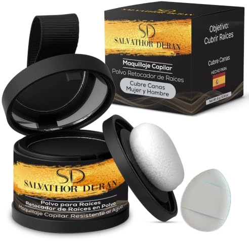 Salvathor Duran Retocador de Raíces en Polvo – Cubre Canas y Retoca Raíces Mujer y Hombre – Corrector Capilar y Maquillaje Capilar Resistente al Agua para cubrir raíces, – 4 g (Negro)