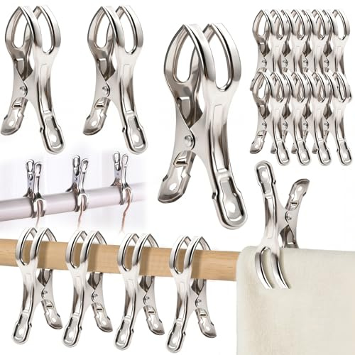 16 Pcs 11CM Grosse Pince à Linge Inox, Grandes Pinces à Linge Extérieur Solides, Pinces à Serviettes Pince MétalliquePince Serviette Plage Epingle a Linges pour Transats de Plage Couettes Draps de Lit