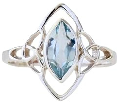 Bague en argent sterling 925 avec nœud celtique et topaze bleue naturelle - Pierre de naissance de décembre - Bague marquise unique en argent sterling 925 - Cadeau pour elle