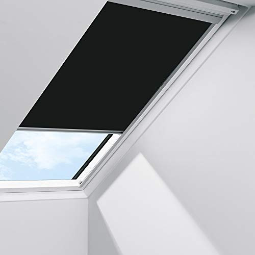VELUX Original Sichtschutzrollo mit Seitenschienen für GGL, GHL, GPL, GTL M08 und 308/GGU, GHU, GPU, GTU M08/Stofffarbe Premium 4069/Uni Schwarz, Schienenfarbe Silber//RFL M08 4069S