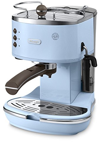 De'Longhi Icona Vintage Macchina da Caffè Espresso Manuale e Cappuccino, Utilizzabile con Caffè in Polvere e Cialde E.S.E., Spegnimento automatico, Caldaia acciaio, Serbatoio 1,4L, Azzurro