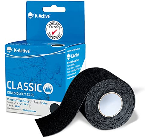 K-Active Tape Classic | Kinesiotapes super hautverträglich | wasserfest | Kinesiologie Tape für Sport & Therapie, extra langer Halt | [5cmx5m] (Schwarz)