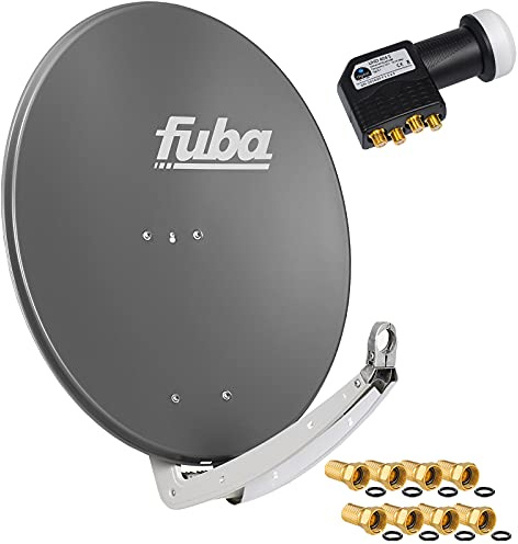 FUBA 4 Teilnehmer Digital SAT Anlage DAA780A anthrazit + Hochwertiger Quad LNB + 8 Vergoldete F-Stecker
