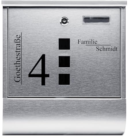 Verda Briefkasten mit Zeitungsfach, Namensschild und großem Briefschlitz, Personaliesiert, 2X Schlüssel, Postkasten, Edehlstahl, Designer Wandbriefkasten, Anthrazit, Wetterfest, Mailbox (SN3631)