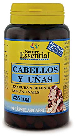 Nature Essential | Cabellos y Uñas 225 mg | 90 Cápsulas | Levadura + Selenio | Ayuda a Fortalecer y Frenar la Caída del Cabello | Ayuda a Reforzar las Uñas Débiles y Quebradizas