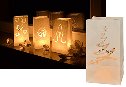 Gravidus dekorative Tütenwindlichter Wintermotive aus schwerentflammbarem Papier, Weihnachtsdeko mit 8X Tüten, sicher für Teelichter LED
