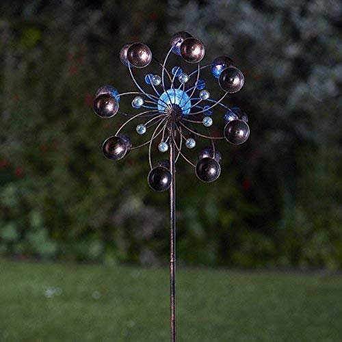 Garden mile® Decorative Solar Powered Light Up Garden Wind Spinners With Colour Changing LED Lights Copper Effect Metal Garden Sculptures Versatile Garden Ornaments Decoration