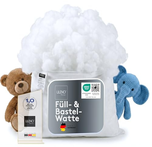 LILENO HOME Füllwatte 300g im praktischen Vlies Beutel - Füllmaterial u. Füllwatte für Kuscheltiere, Kissen, Basteln - Kissen Füllung waschbar bis 95 °C - perfekt als Watte o. Bastelwatte