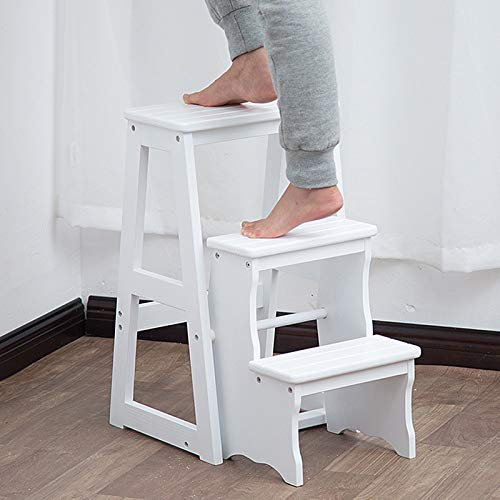 LWZ-Stool Marchepieds Escabeau en Bois 3 Étapes - Tabouret Multi-Usages pour Chambre à Coucher, Plante Stands Intérieur - Pliant, Blanc
