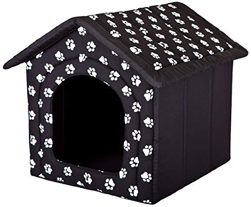 Pillowprim Hundehütte Hundehöhle Hundebett Hundehaus Katzenhöhle mittle L - 52x46 cm schwarz mit Pfoten