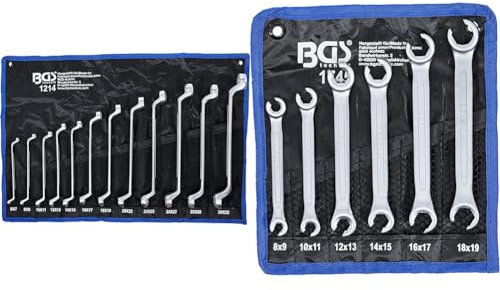 BGS 1214 | Doppel-Ringschlüssel-Satz | 12-tlg. | gekröpft | SW 6 x 7-30 x 32 mm & 1745 | Offener Doppel-Ringschlüssel-Satz | 6-tlg. | SW 8 x 9-18 x 19 mm | inkl. Tetron-Rolltasche | CV-Stahl