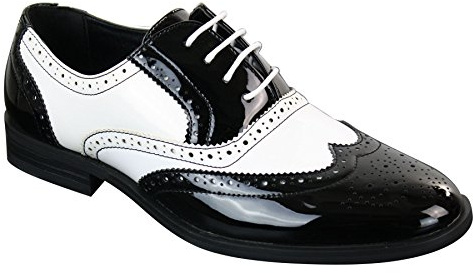 Scarpe Classiche da Uomo in Finta Pelle Lucida con Lacci Stile Elegante Brogue Nero-Bianco 10UK, 44EU
