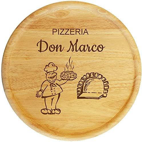 Sterngraf Pizzateller mit Gravur (Namen) personalisiertes Holz Pizzabrett 32cm - Geschenkidee zum Geburtstag, Geschenke Jahrestag Jubiläum, Holz-Teller Pizzabäcker MotivP9 Pizzeria