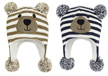 Durio Baby Mütze Wintermütze Kleinkind Kinder Mädchen Jungen Earflap Beanie Warm Strickmütze mit Bommel 2er Set Kaffee u. Navy 2-4 Jahre (Tag Size L)