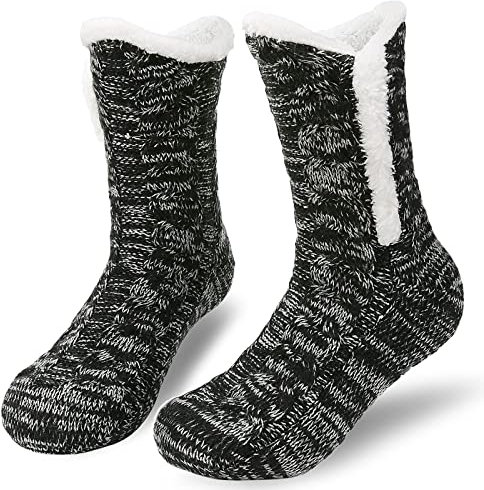 Niofind Chausson Chaussette Femme Homme, Chaussettes Pantoufles Antidérapantes Thermiques, Hiver Chaussette Chaude Polaire, Grosses Chaussettes Pilou Pilou de Noel, Cadeau de Noël
