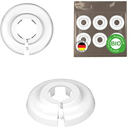 FUX BIO NEU 6 Stück Bio Einzel Heizungsrohr Rosette - heizungsrohr | Das weiße Polyethylen (PE) ist zu 89% biobasiert, 6 Stück Bio Kunststoff Einzelrosetten