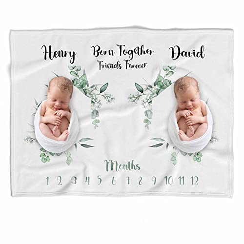 Personalisierte MeilensteinDecken, geschlechtsneutral für Zwillinge, BlattBabyMeilensteinDecke, Zwillinge, monatliche MeilensteinDecke, MeilensteinDecke für Zwillinge, ZwillingsBabydecken,