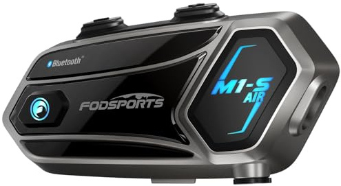 Fodsports M1-S AIR Interfono Moto, Interfono Casco Moto per 6 Motociclisti, 5.0 Bluetooth Auricolare Casco Moto con Condivisione Musicale, Radio FM, CVC-Riduzione del Rumore (Singola, Nero)
