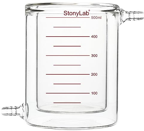 stonylab Glass Jacketed Beaker, 1 Pack Borosilicate Glass Graduated Beaker Flat-Bottom Double-Layer Lab Reaction Beaker, 500 ml