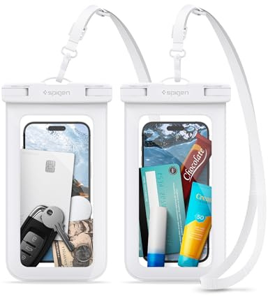 Spigen wasserdichte Handyhülle [Aqua Shield] [2 Stick] IPX8 wasserfeste Handytasche Unterwasser Hülle kompatibel mit iPhone 16/15/14/13 Serien, Galaxy S25/S24/S23 und Allen Smartphones - White