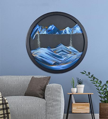 Oneshow 17.3 in Moving Sand Art Picture Wall Hanging, 3D Sand Art Liquid Motion 360° Rotating,for Meditation, Home Office Decoration Relax Mood Glass Craft Birthday Gifts for Adults (Blue-17.3 in)