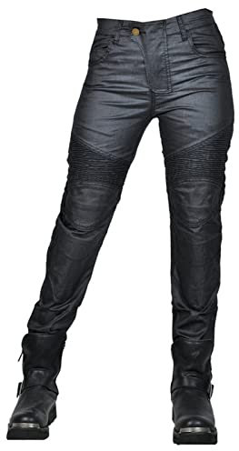 HOMDECR Jeans da donna, slim fit, da moto, con protezioni per ginocchia e fianchi, elasticizzati, slim fit, in denim, da motociclista, Nero , S