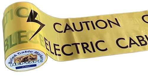 HEPTAPE - CAUTION ELECTRIC CABLE BELOW heavy-duty warning tape for buried cables - double thickness, 100 microns to ENATS 12/23 - handy 20M roll