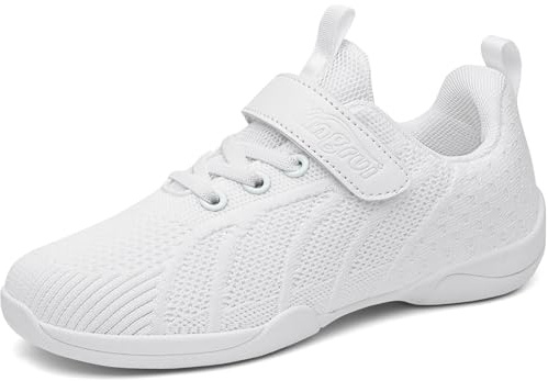 WUIWUIYU Women's Girls' Hook & Loop Textile Athlete Sport Shoes Cheerleading Dance Sneakers Size 13 UK Child White