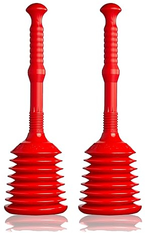 TURBO PRODUKTE Turbo Stampfer Rot - Pömpel rohrfrei - Saugglocke für Toilette, Waschbecken, Dusche uvm. - maximale Saugkraft - 10-faches Ansaugvolumen 2er Set
