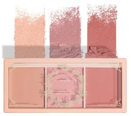 Blushers for Cheeks, 3-in-1 Matte Face Blush Make Up Powder with Brush, Long-Lasting Long-Wearing Smudge Proof Blendable Makeup Blusher Skin Tint Natural look