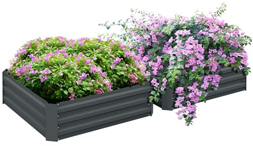 Outsunny Set of 2 291L Raised Garden Bed, Elevated Planter Box with Galvanised Steel Frame for Growing Flowers, Herbs, 100 x 100 x 30 cm, Dark Grey