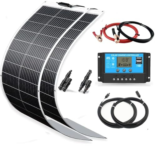 WUZECK Solarpanel-Kit Flexibel 200W Set, Wohnmobil Solaranlage Boot Camper | 2X100W Flexibles Solarmodul Komplettset+20A Solarladeregler+Solarkabel für 12V/24V Batterien Autodach Camping Wohnwagen