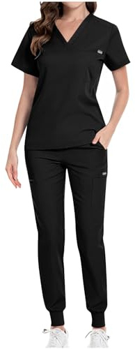 HAOLEI Tenues MéDicales Ensembles Blouses Et Pantalons MéDicaux pour Femmes avec Col en V Et Poches VêTement Scrubs Lavables Et Durables Uniforme