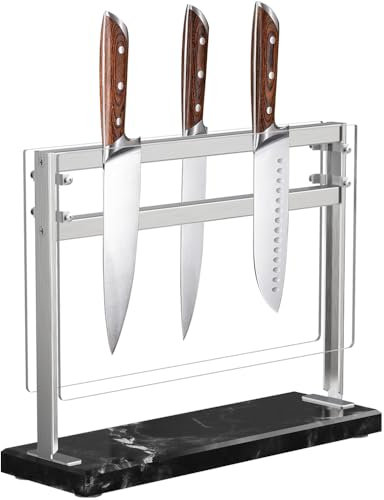 YIIYIIN Bloque magnético para cuchillos con escudo acrílico, soporte magnético de doble cara a base de mármol, soporte magnético para cuchillos de cocina, almacenamiento de cuchillos, soportes para
