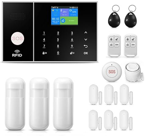 PGST Allarme Casa Senza Fili, 4G GSM WIFI Allarme Casa Wireless, 1 Antifurto Casa con Sirena, 6 Sensori Porta e Finestra, 2 Telecomandi, Compatibile con Alexa e Google Assistant