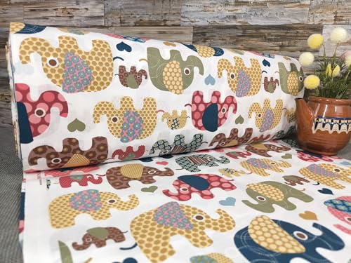 240cm Breit Meterware ab 50cm Popeline Baumwolle Stoff Baumwollstoff Kinderstoffe Stoffe Elefanten Babystoffe Ranforce Bastelstoff ÖKO-TEX VP0K077 (Elefanten)