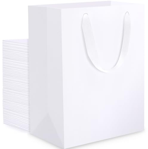 EUSOAR Geschenktüte Weiß - 50 Stück Geschenktaschen Weiß Hochglanz mit Henkel S 15x6x20 cm - 230GSM Papiertüten Weiss Klein - Small White Gift Bags - Papiertragetasche Weiss Hochwertig