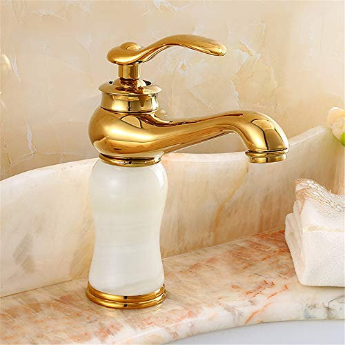 ABNNHK Cold and Hot Water Mixer Faucet Archaized Single-Hole Table Top Basin Retro Jade Bathroom Sink Faucet Single-Handled Single-Connected Belt Aerator,Rose Jin Baiyu (White Jade)