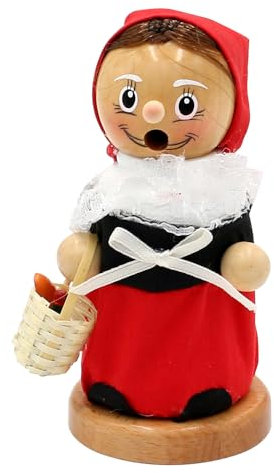 Dekohelden24 Holz Räuchermann, Räucherfigur, Rauchfigur, Räuchermännchen als Märchenfigur Mädchen mit rotem Kopftuch und Korb, L/B/H 8 x 8 x 13 cm.