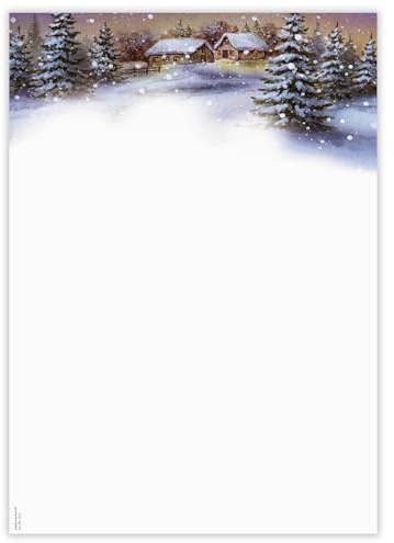 Weihnachtspapier Winterhütten WB1617 – 50 Blatt Briefpapier – Hochwertiges Druckerpapier Weihnachtsgrüße, Einladungen & Briefe – Geeignet für Laser-, Inkjetdrucker & Kopierer – Designpapier A4 90 g/m²