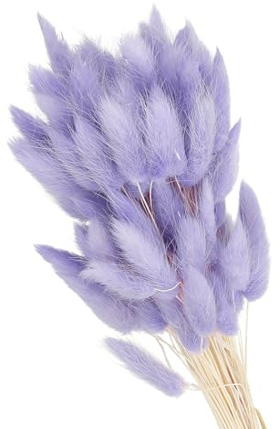 PATIKIL 15,7 Zoll Hasenschwanz getrocknete Blumen, 120 Stück Pampasgras Dekor Kaninchen Schwanz Natürliches Pampasgras Groß Flauschiges für Zuhause Boho Dekor Vase Hochzeitstisch, Lila