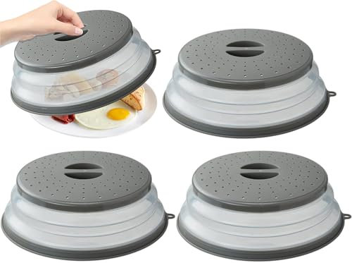 Lostwry Couvercle Pliable pour Micro-Ondes, 3 Pièces Cloche Micro Onde Pliable, Couvercle Chauffant des Aliments Couvercle Anti-éclaboussures Micro-Ondes avec Trou de Vapeur, Gris