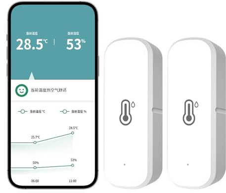2Pcs Tuya Thermometre Connecté Wifi, Hygrometre Connecté Avec Alertes Intelligentes, Thermometres Interieur/Exterieur Haute PréCision Sans Hub, Fonctionne Avec Alexa