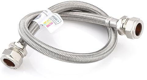 Home Range 15mm x 15mm BSP (500mm) Flexible Pipe Connector | WRAS Approved | 1x Compression Stainless Steel Braided Kitchen Taps | 15 Bar Max Working Pressure | 85°C Temperature | 2 Lengths Available