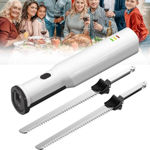 ELIKBH Couteau à Pain sans Fil Rechargeable, Couteau à Trancher la Viande sans Fil, Couteau à Sculpture Électrique, avec 2 Lames en Acier Inoxydable, pour la Sculpture du Pain