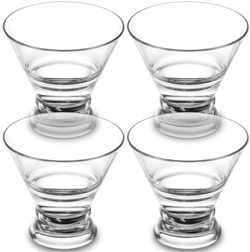 VAVPUP 4Pcs Martini Glasses Set, 8 OZ Transparent Cocktail Cups,Stemless Martini Cups Reusable Plastic Cocktail Cup,Multifunction Margarita Cup for Gimlet,Margarita,Drink,Juice,Party,Gift (Glossy)